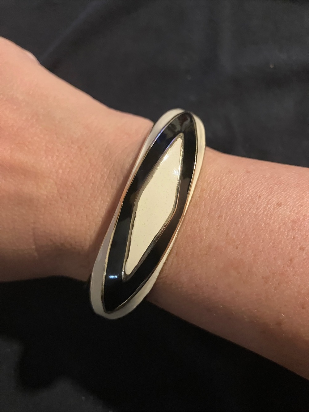 Vintage Original by Robert Enamel Hinged Bangle Bracelet Signed Mod Geometric